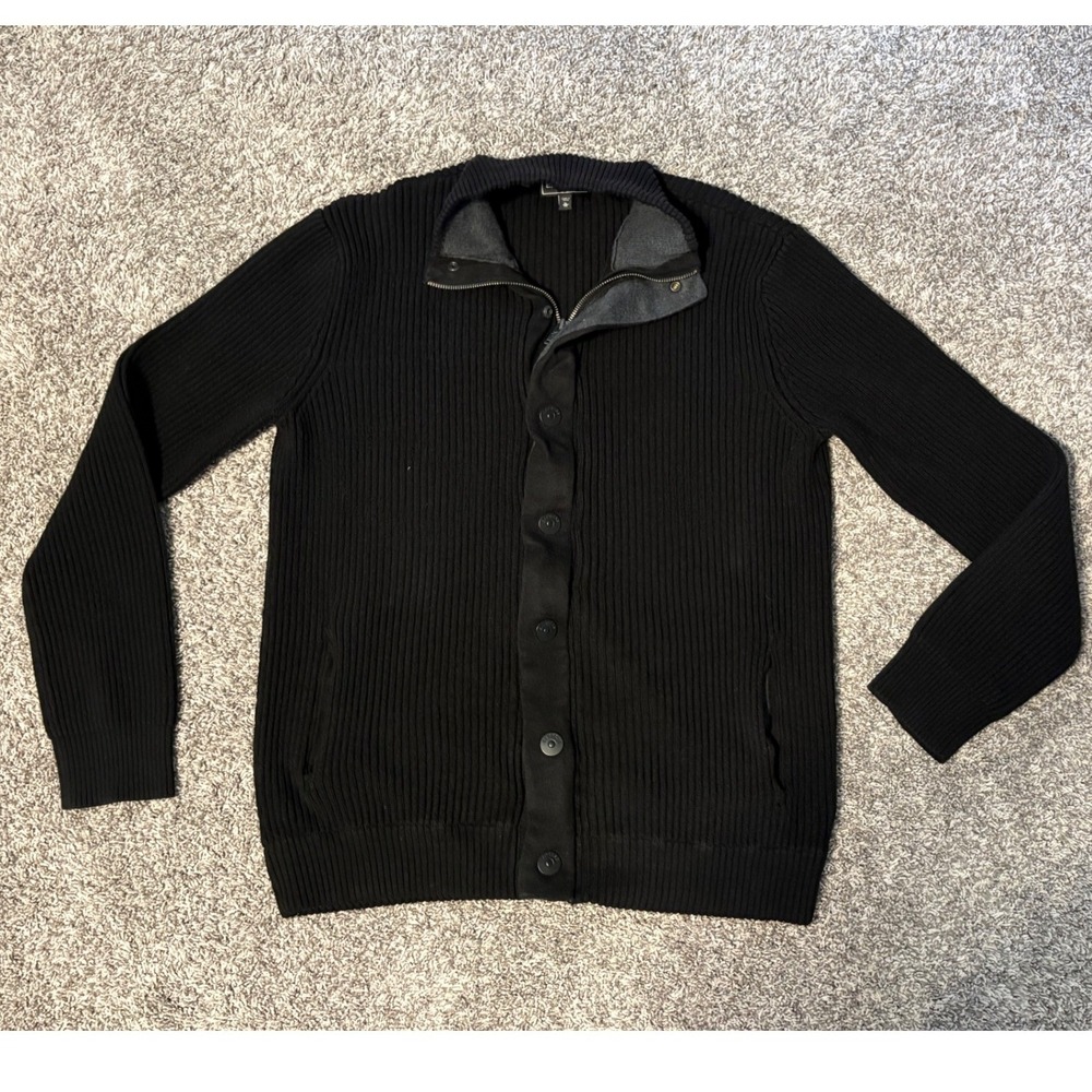 Express Mens‎ Black Ribbed Mock Neck Zip Button Front Cotton Cardigan Sweater XL